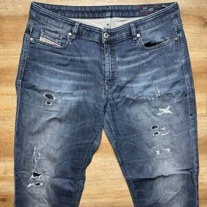 Diesel Denim Sweatpants Women 29 Blue Rizzo Straight Leg‎ Mid Rise Thrashed